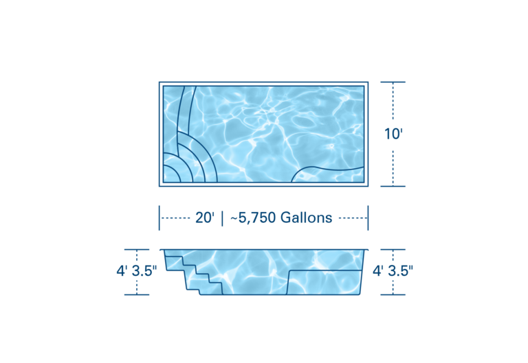The R20 is part of the R Series rectangular fiberglass pools, designed with a clean, modern layout that balances style and functionality. Its compact size offers open swim space while fitting comfortably in smaller backyards.