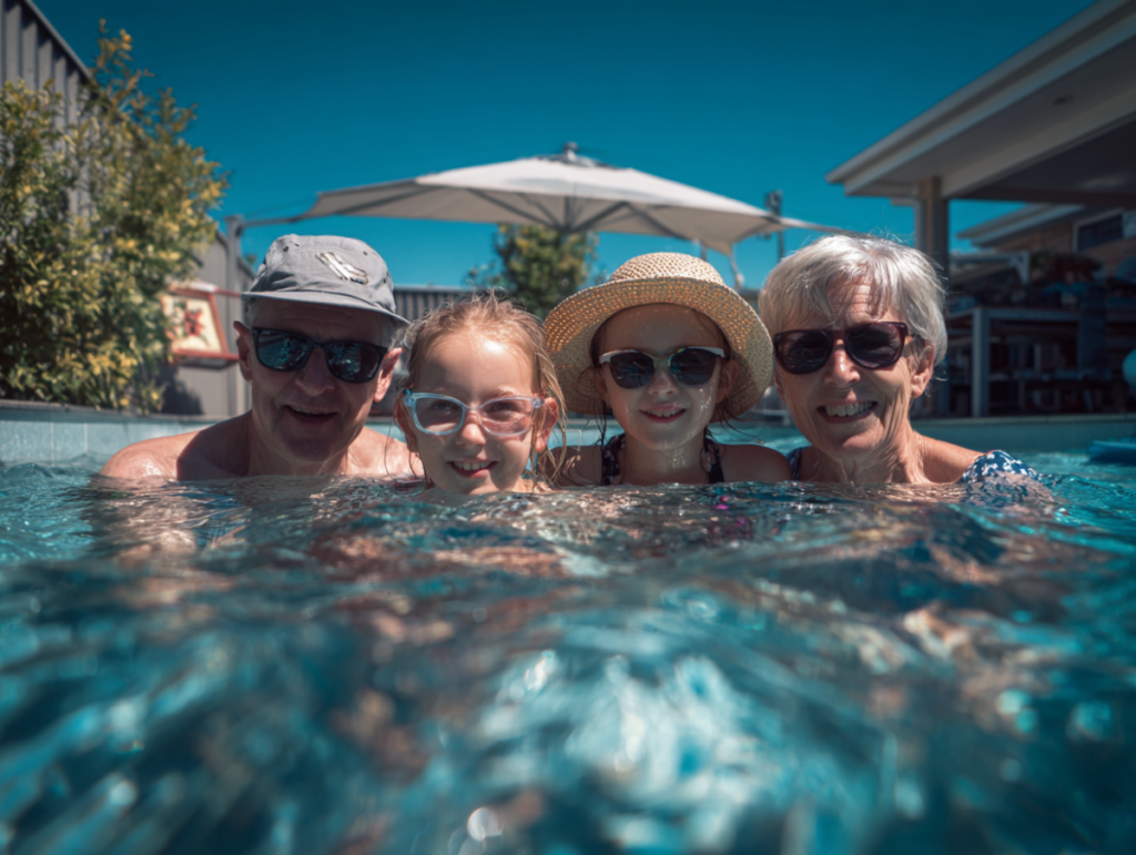 A family enjoying a pool together